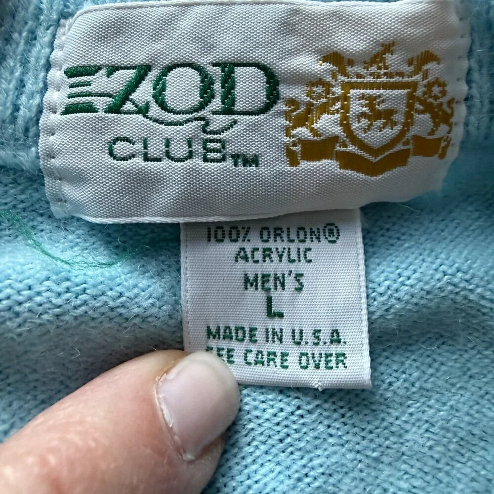 Vintage 70s Izod Naples Beach Golf Club V Neck Sweater Blue Large